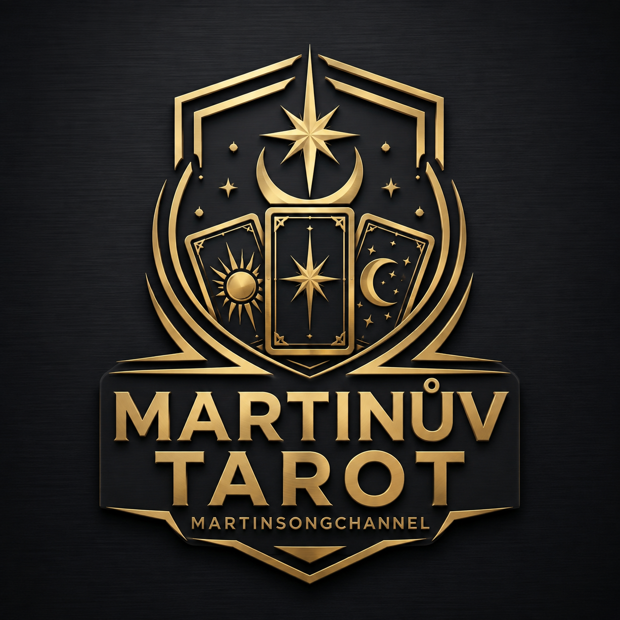 Zlatý emblém Martinův tarot s kartami, měsícem a hvězdou